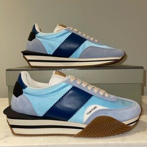 Tom Ford Men’s Light Blue and Navy James Suede Sneakers 10